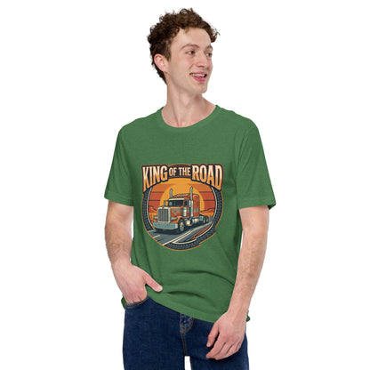 Truck Driver Open Road Vintage Tee - in Heather Grass Green, front view - VibePrintPop