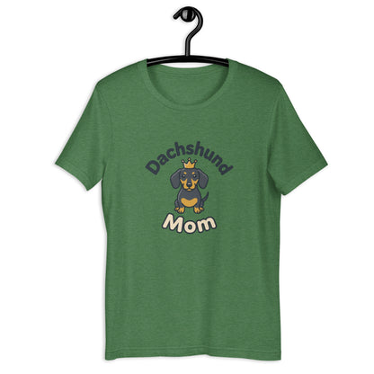 Dachshund Mom Cute Weiner Dog Graphic Tee - in Heather Grass Green, front view - VibePrintPop