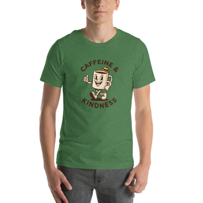 Retro Coffee Aesthetic Graphic Tee - in Heather Grass Green, front view - VibePrintPop
