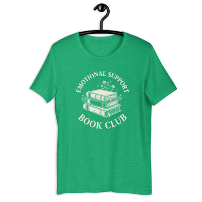 Retro Emotional Support Book Club Shirt - in Heather Kelly, front view - VibePrintPop