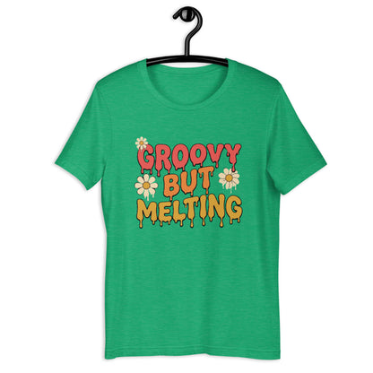 Groovy But Melting T-Shirt - in Heather Kelly, front view - VibePrintPop