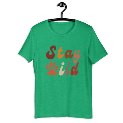 Retro Stay Wild T-Shirt - in Heather Kelly, front view - VibePrintPop