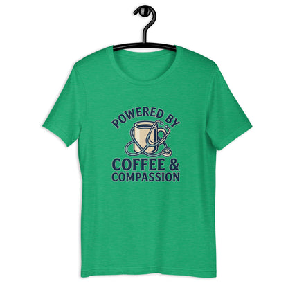 Funny Nurse Coffee Scrubs Life Graphic Tee - in Heather Kelly, front view - VibePrintPop