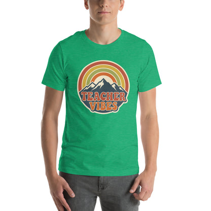 Teacher Vintage Retro Sunset Appreciation Tee - in Heather Kelly, front view - VibePrintPop