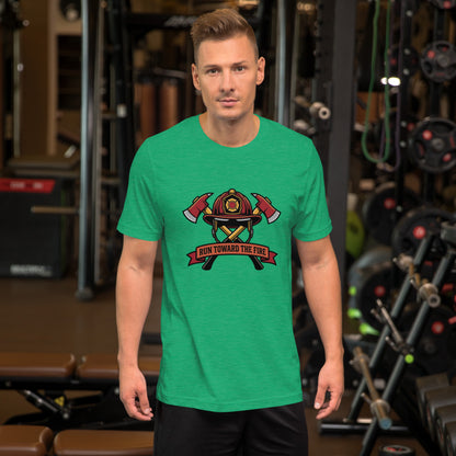 Firefighter Brotherhood Bold Emblem Tee - in Heather Kelly, front view - VibePrintPop