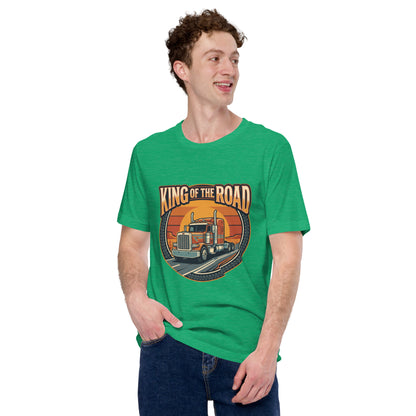 Truck Driver Open Road Vintage Tee - in Heather Kelly, front view - VibePrintPop