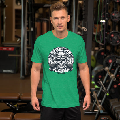No Pain No Gain Retro Gym Tee - in Heather Kelly, front view - VibePrintPop