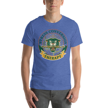Retro Stressed Crafter T-Shirt - in Heather True Royal, front view - VibePrintPop