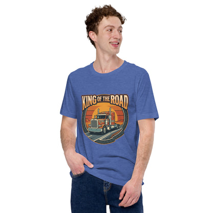 Truck Driver Open Road Vintage Tee - in Heather True Royal, front view - VibePrintPop