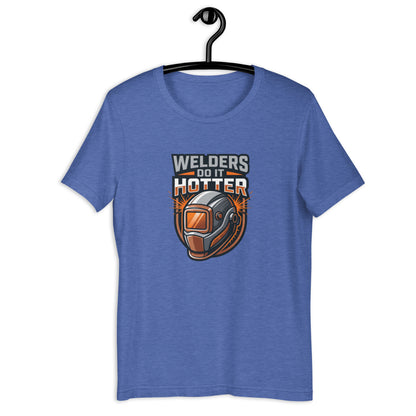 Welder Sparks Fly Bold Trade Tee - in Heather True Royal, front view - VibePrintPop