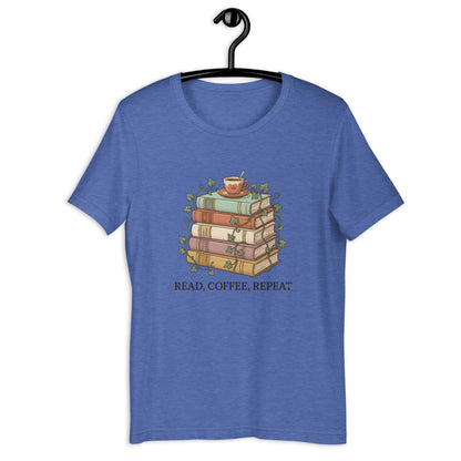Just One More Chapter Book Tee - in Heather True Royal, front view - VibePrintPop
