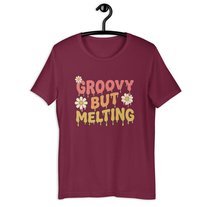 Groovy But Melting T-Shirt - in Maroon, front view - VibePrintPop