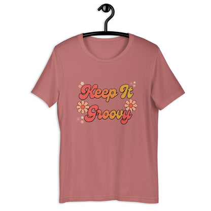 Keep It Groovy T-Shirt - in Mauve, front view - VibePrintPop