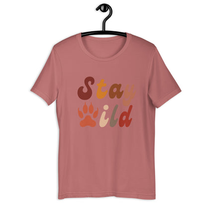 Retro Stay Wild T-Shirt - in Mauve, front view - VibePrintPop
