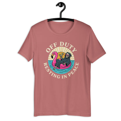 Retro Off Duty Grim Reaper T-Shirt - in Mauve, front view - VibePrintPop
