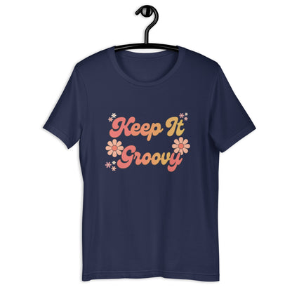 Keep It Groovy T-Shirt - in Navy, front view - VibePrintPop