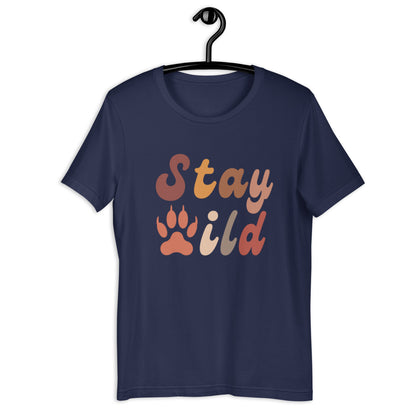 Retro Stay Wild T-Shirt - in Navy, front view - VibePrintPop
