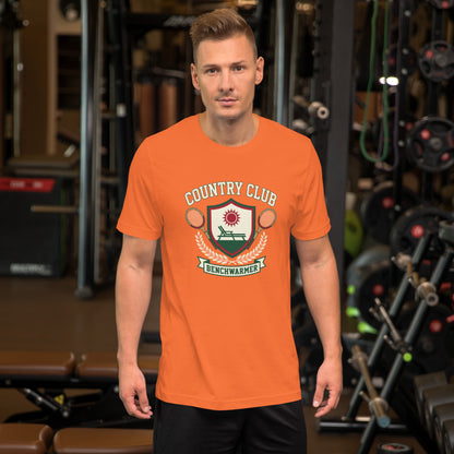 Retro Country Club Benchwarmer T-Shirt - in Orange, front view - VibePrintPop