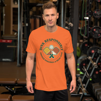 Retro Dink Responsibly Pickleball T-Shirt - in Orange, front view - VibePrintPop