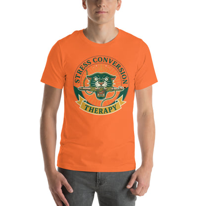 Retro Stressed Crafter T-Shirt - in Orange, front view - VibePrintPop