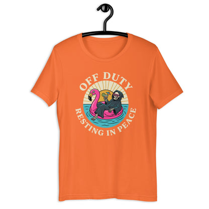 Retro Off Duty Grim Reaper T-Shirt - in Orange, front view - VibePrintPop