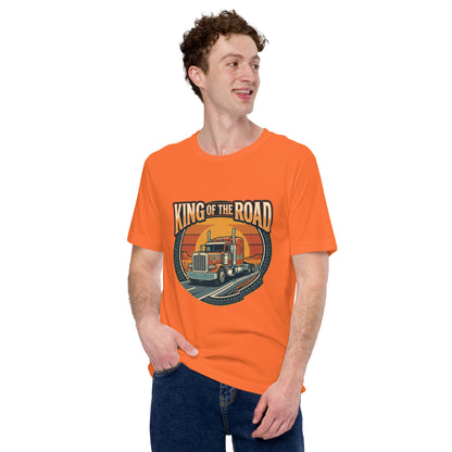 Truck Driver Open Road Vintage Tee - in Orange, front view - VibePrintPop