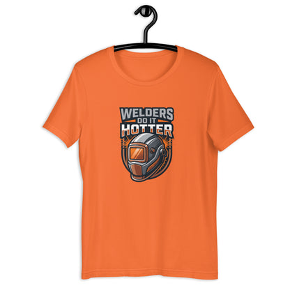Welder Sparks Fly Bold Trade Tee - in Orange, front view - VibePrintPop