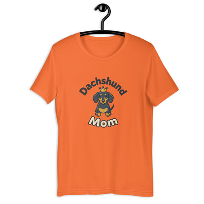 Dachshund Mom Cute Weiner Dog Graphic Tee - in Orange, front view - VibePrintPop