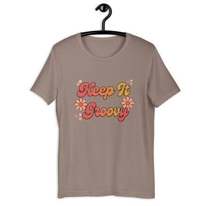 Keep It Groovy T-Shirt - in Pebble, front view - VibePrintPop