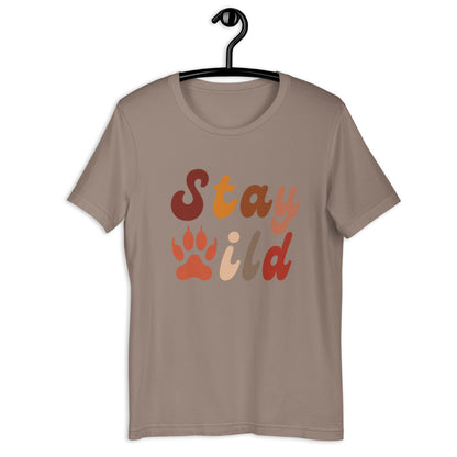 Retro Stay Wild T-Shirt - in Pebble, front view - VibePrintPop