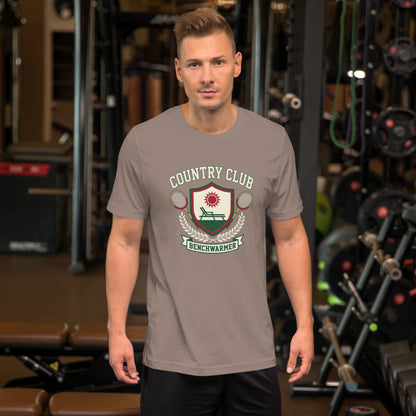 Retro Country Club Benchwarmer T-Shirt - in Pebble, front view - VibePrintPop