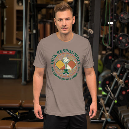 Retro Dink Responsibly Pickleball T-Shirt - in Pebble, front view - VibePrintPop