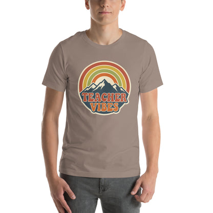 Teacher Vintage Retro Sunset Appreciation Tee - in Pebble, front view - VibePrintPop
