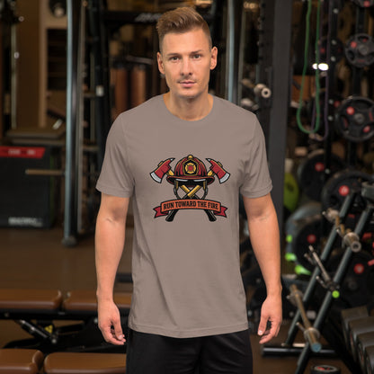 Firefighter Brotherhood Bold Emblem Tee - in Pebble, front view - VibePrintPop