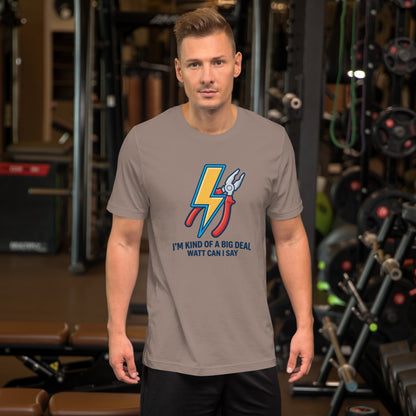 Electrician Funny Voltage Humor Graphic Tee - in Pebble, front view - VibePrintPop