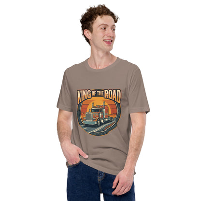 Truck Driver Open Road Vintage Tee - in Pebble, front view - VibePrintPop