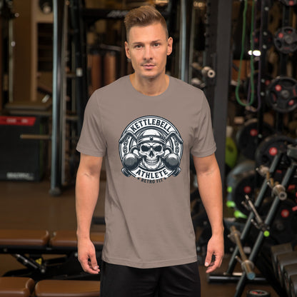 No Pain No Gain Retro Gym Tee - in Pebble, front view - VibePrintPop
