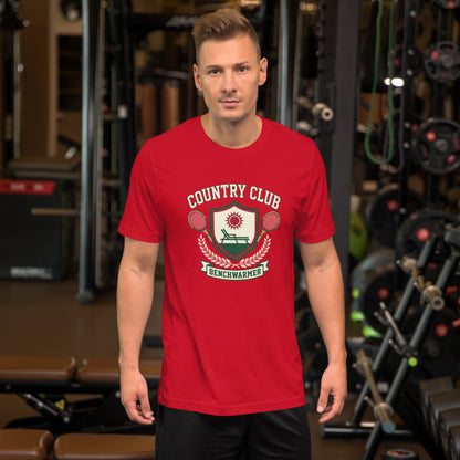 Retro Country Club Benchwarmer T-Shirt - in Red, front view - VibePrintPop