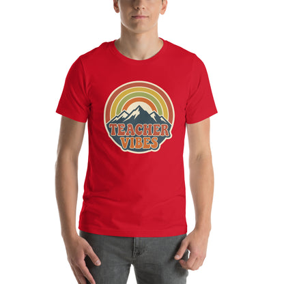 Teacher Vintage Retro Sunset Appreciation Tee - in Red, front view - VibePrintPop