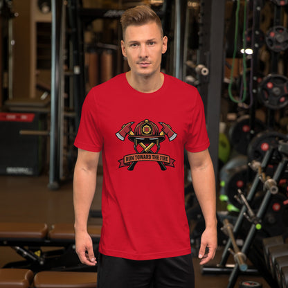 Firefighter Brotherhood Bold Emblem Tee - in Red, front view - VibePrintPop