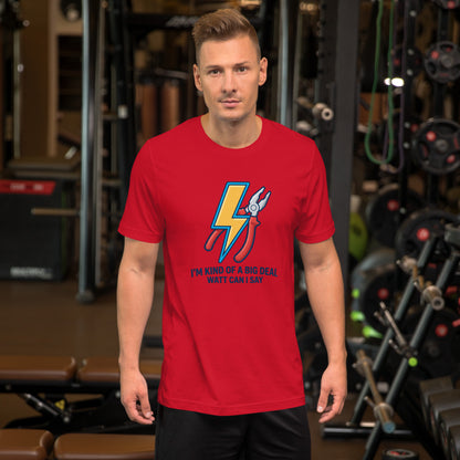 Electrician Funny Voltage Humor Graphic Tee - in Red, front view - VibePrintPop