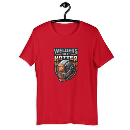 Welder Sparks Fly Bold Trade Tee - in Red, front view - VibePrintPop