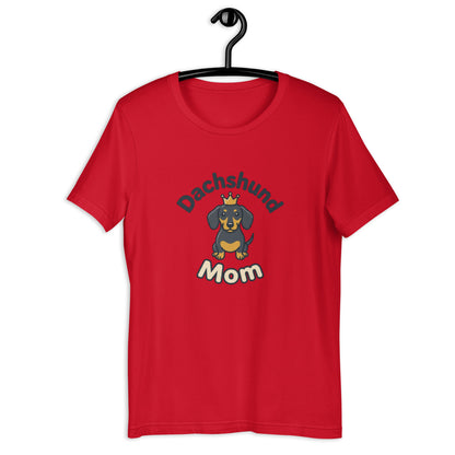 Dachshund Mom Cute Weiner Dog Graphic Tee - in Red, front view - VibePrintPop