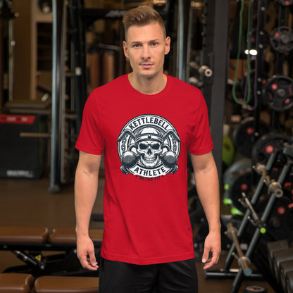 No Pain No Gain Retro Gym Tee - in Red, front view - VibePrintPop