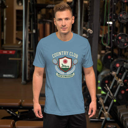 Retro Country Club Benchwarmer T-Shirt - in Steel Blue, front view - VibePrintPop