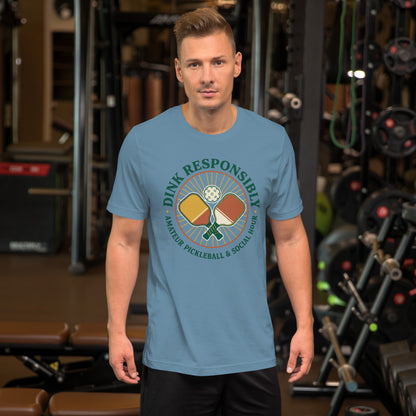 Retro Dink Responsibly Pickleball T-Shirt - in Steel Blue, front view - VibePrintPop