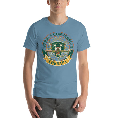 Retro Stressed Crafter T-Shirt - in Steel Blue, front view - VibePrintPop