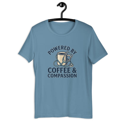 Funny Nurse Coffee Scrubs Life Graphic Tee - in Steel Blue, front view - VibePrintPop