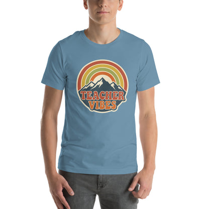 Teacher Vintage Retro Sunset Appreciation Tee - in Steel Blue, front view - VibePrintPop