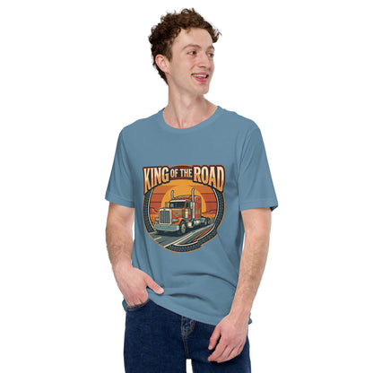 Truck Driver Open Road Vintage Tee - in Steel Blue, front view - VibePrintPop